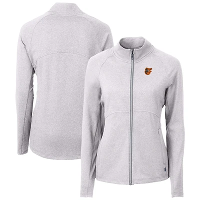 Women's Cutter & Buck  Heather Gray Baltimore Orioles Adapt Eco Knit Raglan Full-Zip Jacket