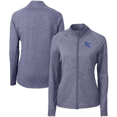 Women's Cutter & Buck  Heather Navy Kansas City Royals Adapt Eco Knit Raglan Full-Zip Jacket