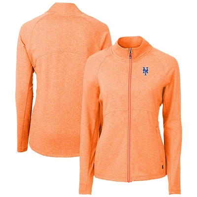 Women's Cutter & Buck  Heather Orange New York Mets Adapt Eco Knit Raglan Full-Zip Jacket