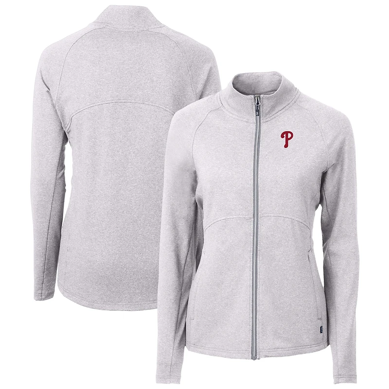 Women's Cutter & Buck  Heather Gray Philadelphia Phillies Adapt Eco Knit Raglan Full-Zip Jacket