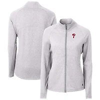 Women's Cutter & Buck  Heather Gray Philadelphia Phillies Adapt Eco Knit Raglan Full-Zip Jacket