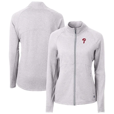 Women's Cutter & Buck  Heather Gray Philadelphia Phillies Adapt Eco Knit Raglan Full-Zip Jacket