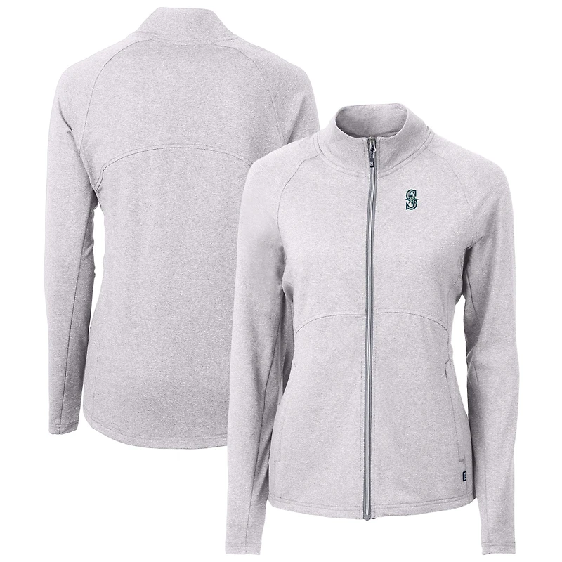 Women's Cutter & Buck  Heather Gray Seattle Mariners Adapt Eco Knit Raglan Full-Zip Jacket