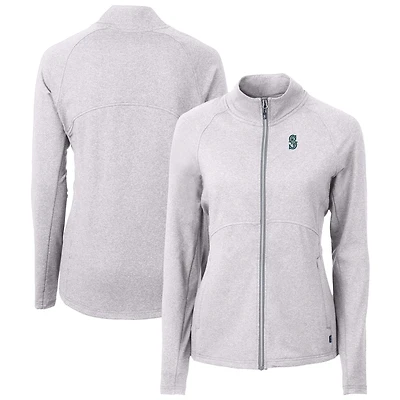 Women's Cutter & Buck  Heather Gray Seattle Mariners Adapt Eco Knit Raglan Full-Zip Jacket