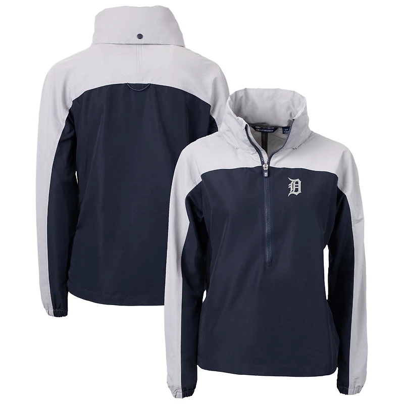Women's Cutter & Buck Navy Detroit Tigers Charter Eco Recycled Half-Zip Anorak Jacket
