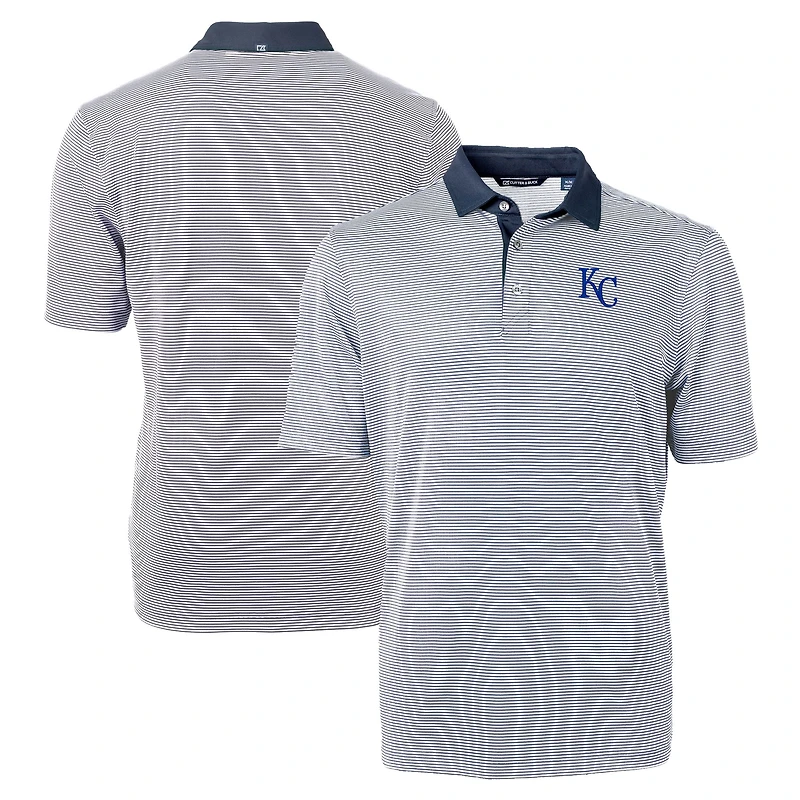 Men's Cutter & Buck Navy/White Kansas City Royals Virtue Eco Pique Micro Stripe Recycled Big & Tall Polo