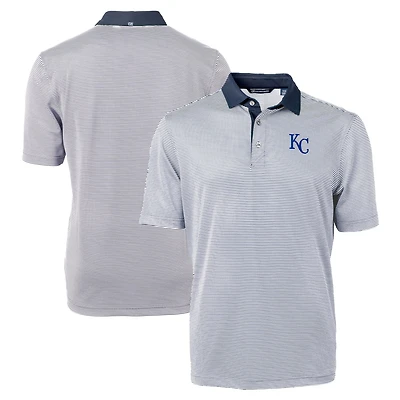 Men's Cutter & Buck Navy/White Kansas City Royals Virtue Eco Pique Micro Stripe Recycled Big & Tall Polo