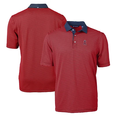 Men's Cutter & Buck Red/Navy Los Angeles Angels Virtue Eco Pique Micro Stripe Recycled Big & Tall Polo
