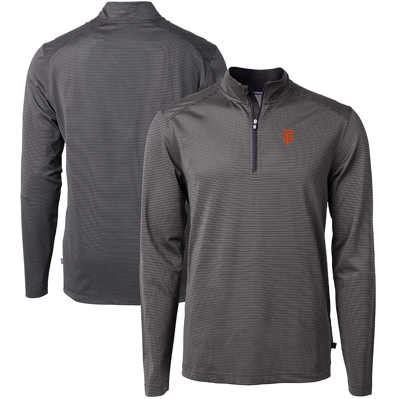 Men's Cutter & Buck Black/Gray San Francisco Giants Virtue Eco Pique Micro Stripe Big & Tall Recycled Quarter-Zip Pullover Top