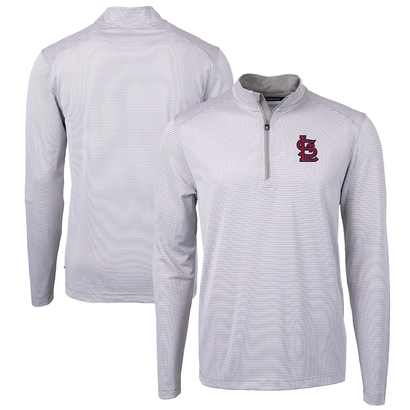 Men's Cutter & Buck Gray/White St. Louis Cardinals Virtue Eco Pique Micro Stripe Big & Tall Recycled Quarter-Zip Pullover Top