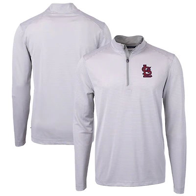 Men's Cutter & Buck Gray/White St. Louis Cardinals Virtue Eco Pique Micro Stripe Big & Tall Recycled Quarter-Zip Pullover Top