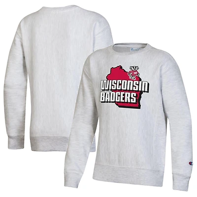 Youth Champion Heather Gray Wisconsin Badgers Reverse Weave Pullover Sweatshirt