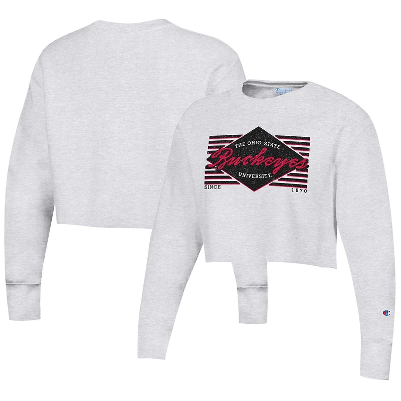Women's Champion Heather Gray Ohio State Buckeyes Reverse Weave Cropped Pullover Sweatshirt