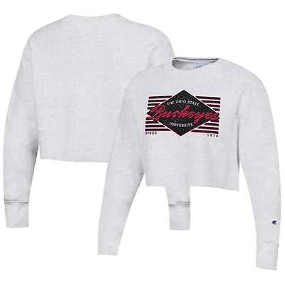 Women's Champion Heather Gray Ohio State Buckeyes Reverse Weave Cropped Pullover Sweatshirt