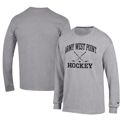 Men's Champion Gray Army Black Knights Hockey Icon Long Sleeve T-Shirt