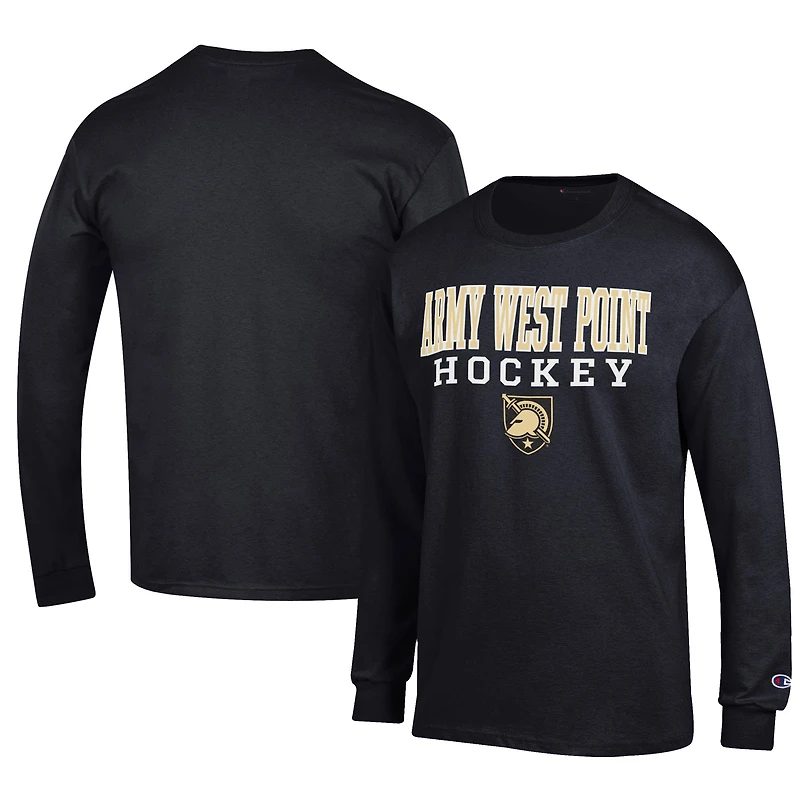 Men's Champion Black Army Black Knights Hockey Stack Long Sleeve T-Shirt