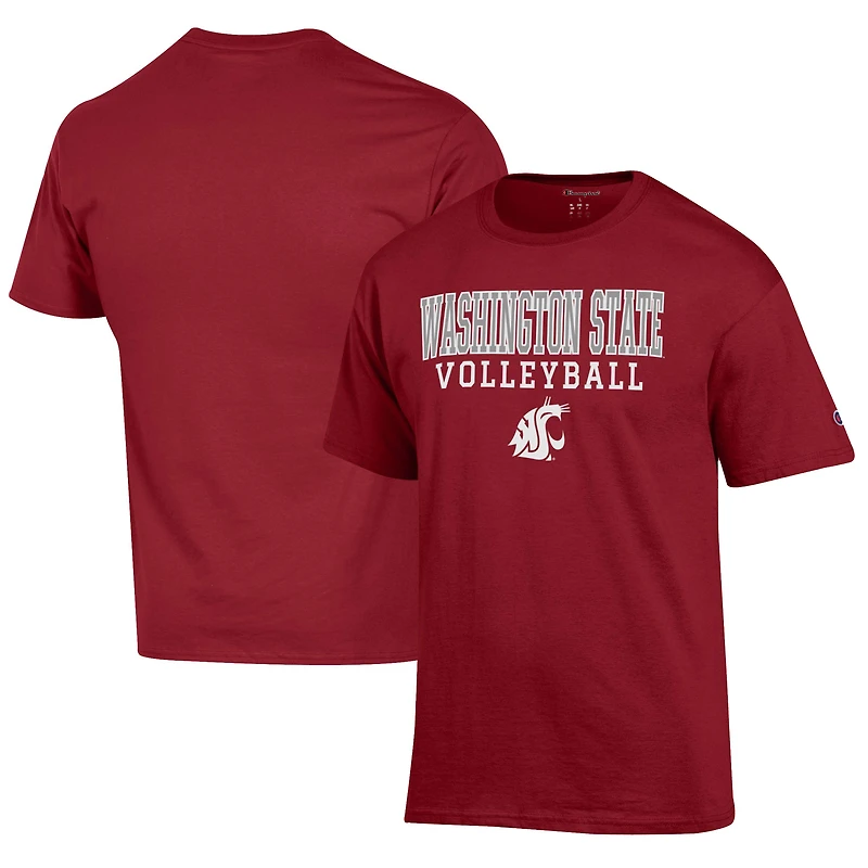 Men's Champion Crimson Washington State Cougars Volleyball Stack T-Shirt