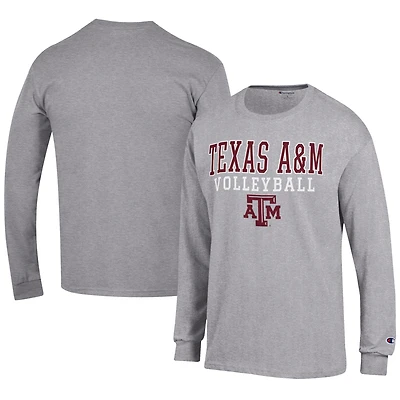 Men's Champion Gray Texas A&M Aggies Volleyball Stack Long Sleeve T-Shirt