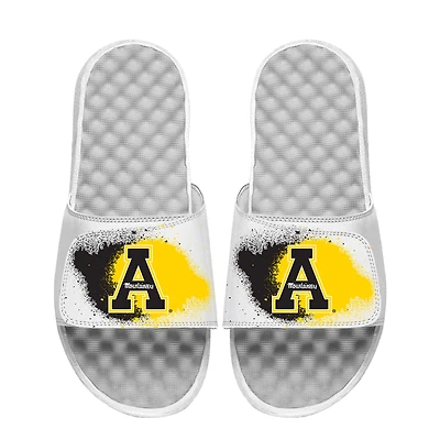 Youth ISlide  White Appalachian State Mountaineers Spray Paint Slide Sandals
