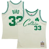 Men's Mitchell & Ness Larry Bird Cream Boston Celtics Chainstitch Swingman Jersey
