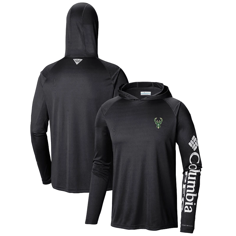 Men's Columbia Black Milwaukee Bucks Terminal Tackle Long Sleeve Hoodie T-Shirt