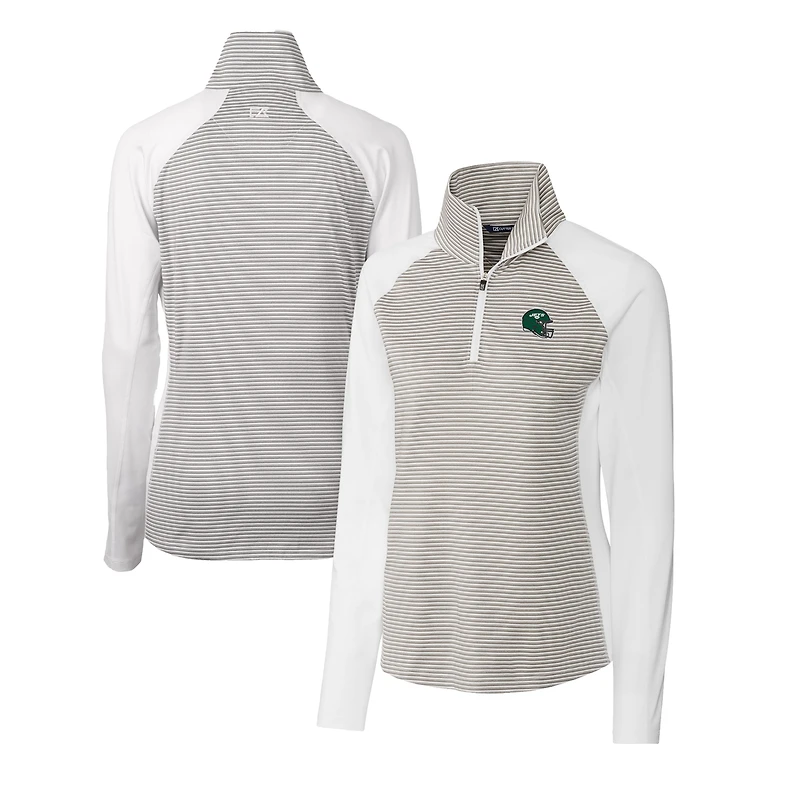 Women's Cutter & Buck  White New York Jets Helmet Logo DryTec Forge Tonal Stripe Stretch Half-Zip Top