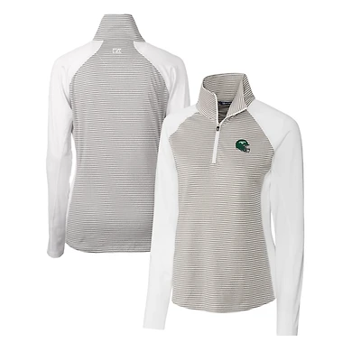 Women's Cutter & Buck  White New York Jets Helmet Logo DryTec Forge Tonal Stripe Stretch Half-Zip Top