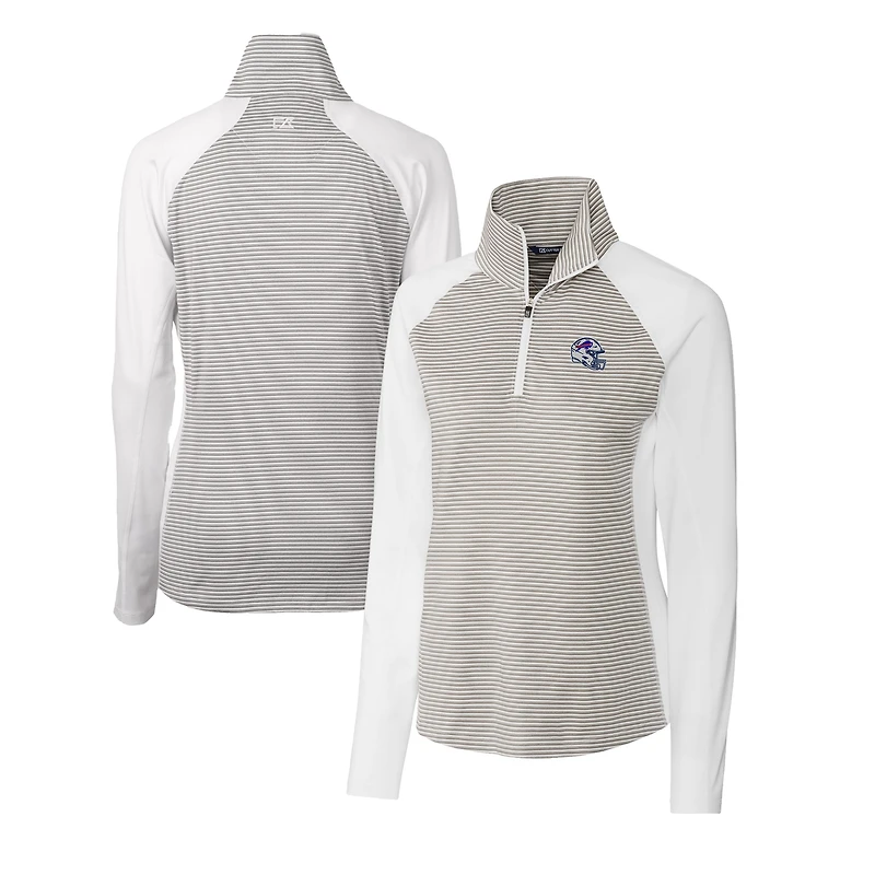 Women's Cutter & Buck  White Buffalo Bills Helmet Logo DryTec Forge Tonal Stripe Stretch Half-Zip Top