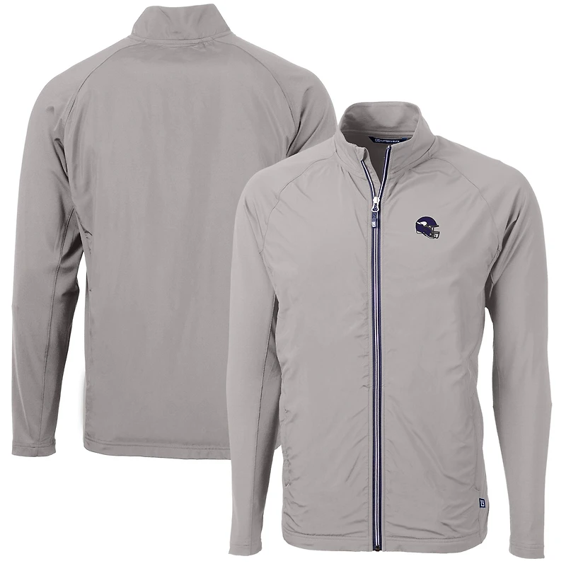 Men's Cutter & Buck  Silver Minnesota Vikings Helmet Adapt Eco Knit Hybrid Recycled Full-Zip Jacket