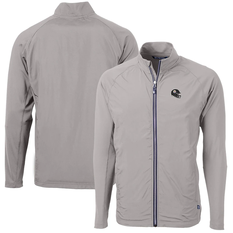 Men's Cutter & Buck  Silver Pittsburgh Steelers Helmet Adapt Eco Knit Hybrid Recycled Full-Zip Jacket