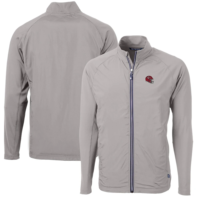 Men's Cutter & Buck  Silver Kansas City Chiefs Helmet Adapt Eco Knit Hybrid Recycled Full-Zip Jacket