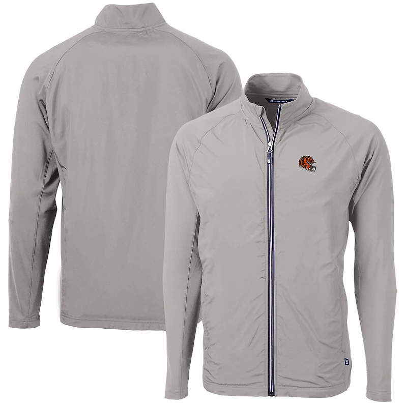 Men's Cutter & Buck  Silver Cincinnati Bengals Helmet Adapt Eco Knit Hybrid Recycled Full-Zip Jacket
