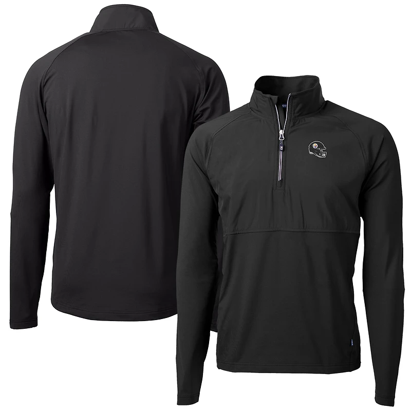 Men's Cutter & Buck  Black Pittsburgh Steelers Helmet Adapt Eco Knit Hybrid Recycled Quarter-Zip Pullover Top