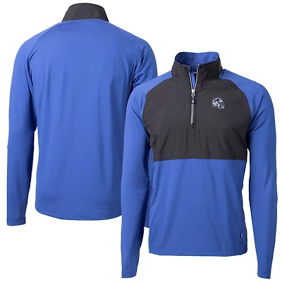 Men's Cutter & Buck  Royal Buffalo Bills Helmet Adapt Eco Knit Hybrid Recycled Quarter-Zip Pullover Top