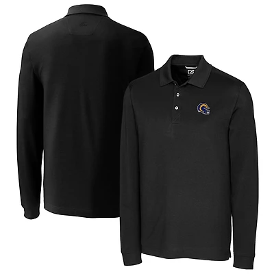 Men's Cutter & Buck  Black Los Angeles Rams Helmet Advantage Tri-Blend Pique Long Sleeve Polo