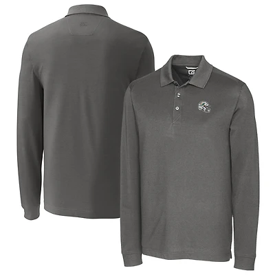 Men's Cutter & Buck  Gray Miami Dolphins Helmet Advantage Tri-Blend Pique Long Sleeve Polo