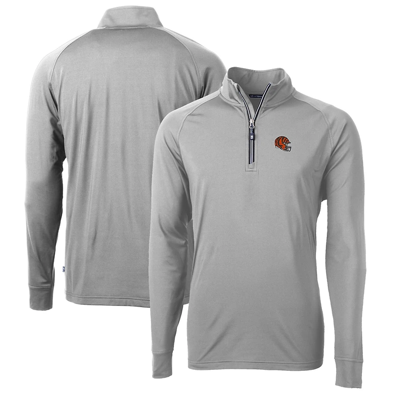 Men's Cutter & Buck  Silver Cincinnati Bengals Helmet Adapt Eco Knit Stretch Recycled Quarter-Zip Pullover Top