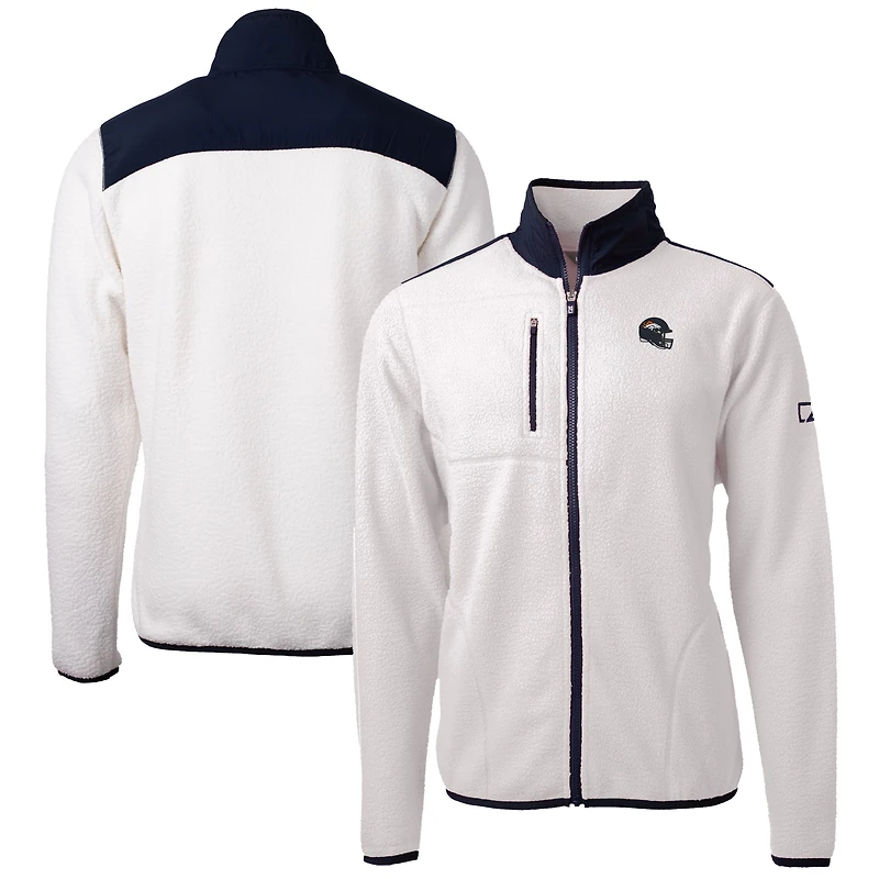 Men's Cutter & Buck  White Denver Broncos Helmet Cascade Eco Sherpa Fleece Full-Zip Jacket
