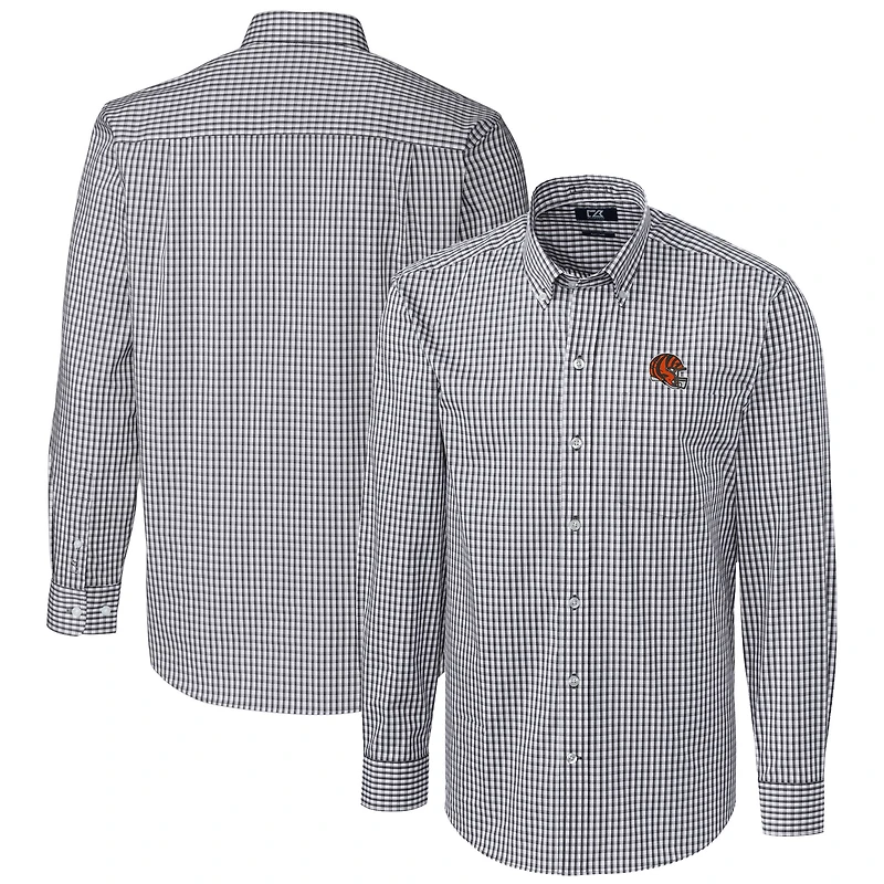 Men's Cutter & Buck  Charcoal Cincinnati Bengals Helmet Easy Care Stretch Gingham Long Sleeve Button-Down Shirt