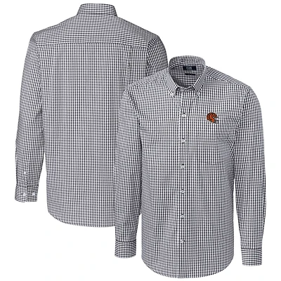 Men's Cutter & Buck  Charcoal Cincinnati Bengals Helmet Easy Care Stretch Gingham Long Sleeve Button-Down Shirt