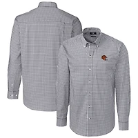 Men's Cutter & Buck  Charcoal Cincinnati Bengals Helmet Easy Care Stretch Gingham Long Sleeve Button-Down Shirt