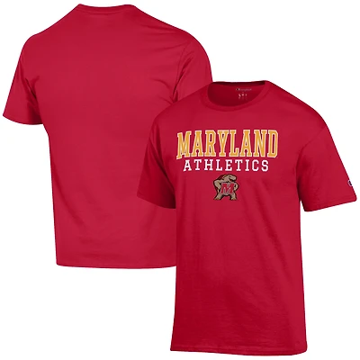 Men's Champion  Red Maryland Terrapins Athletics Logo Stack T-Shirt