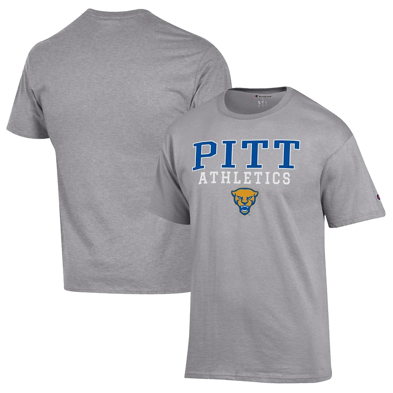 Men's Champion Gray Pitt Panthers Athletics Logo Stack T-Shirt