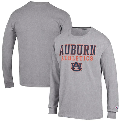 Men's Champion  Gray Auburn Tigers Athletics Logo Stack Long Sleeve T-Shirt