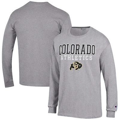Men's Champion  Gray Colorado Buffaloes Athletics Logo Stack Long Sleeve T-Shirt