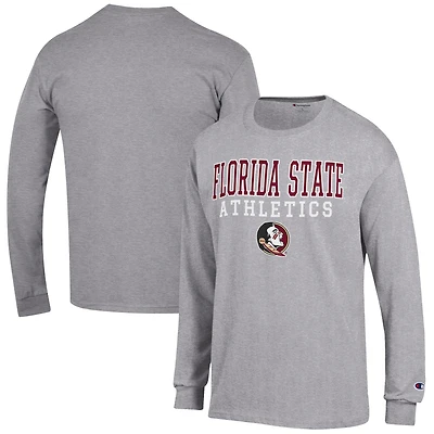 Men's Champion  Gray Florida State Seminoles Athletics Logo Stack Long Sleeve T-Shirt