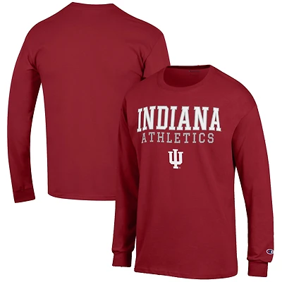 Men's Champion  Crimson Indiana Hoosiers Athletics Logo Stack Long Sleeve T-Shirt