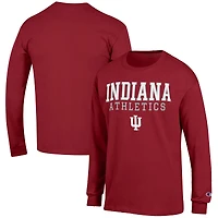 Men's Champion  Crimson Indiana Hoosiers Athletics Logo Stack Long Sleeve T-Shirt