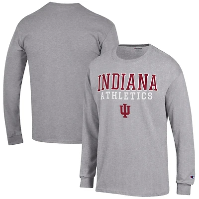 Men's Champion  Gray Indiana Hoosiers Athletics Logo Stack Long Sleeve T-Shirt