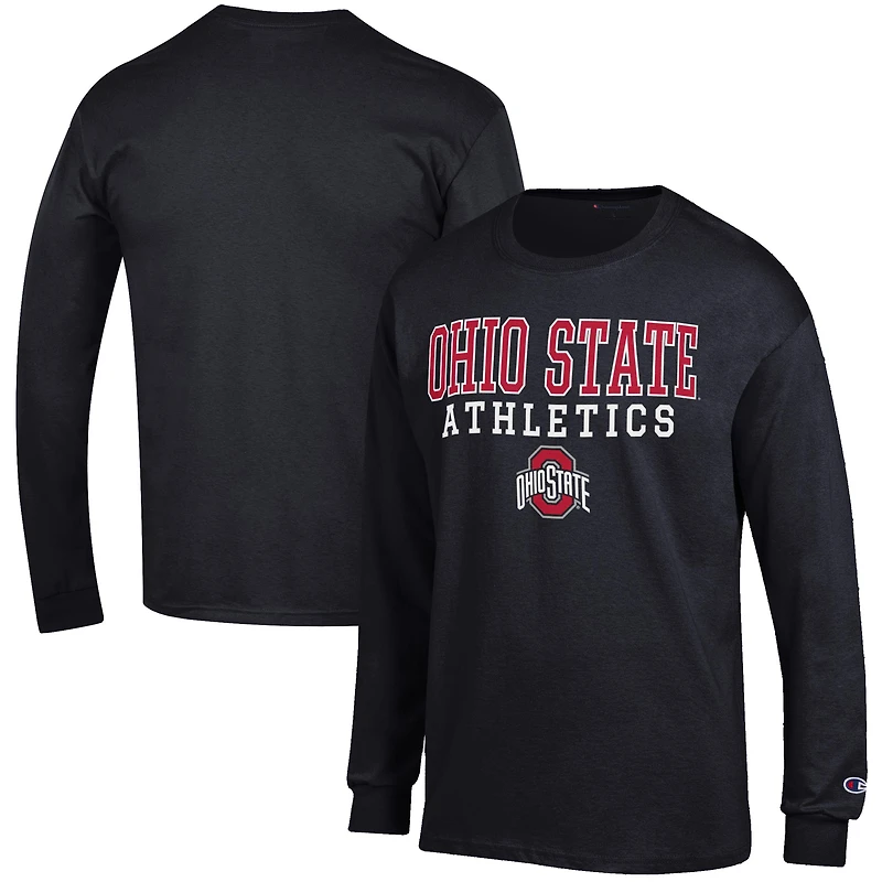 Men's Champion Black Ohio State Buckeyes Athletics Logo Stack Long Sleeve T-Shirt